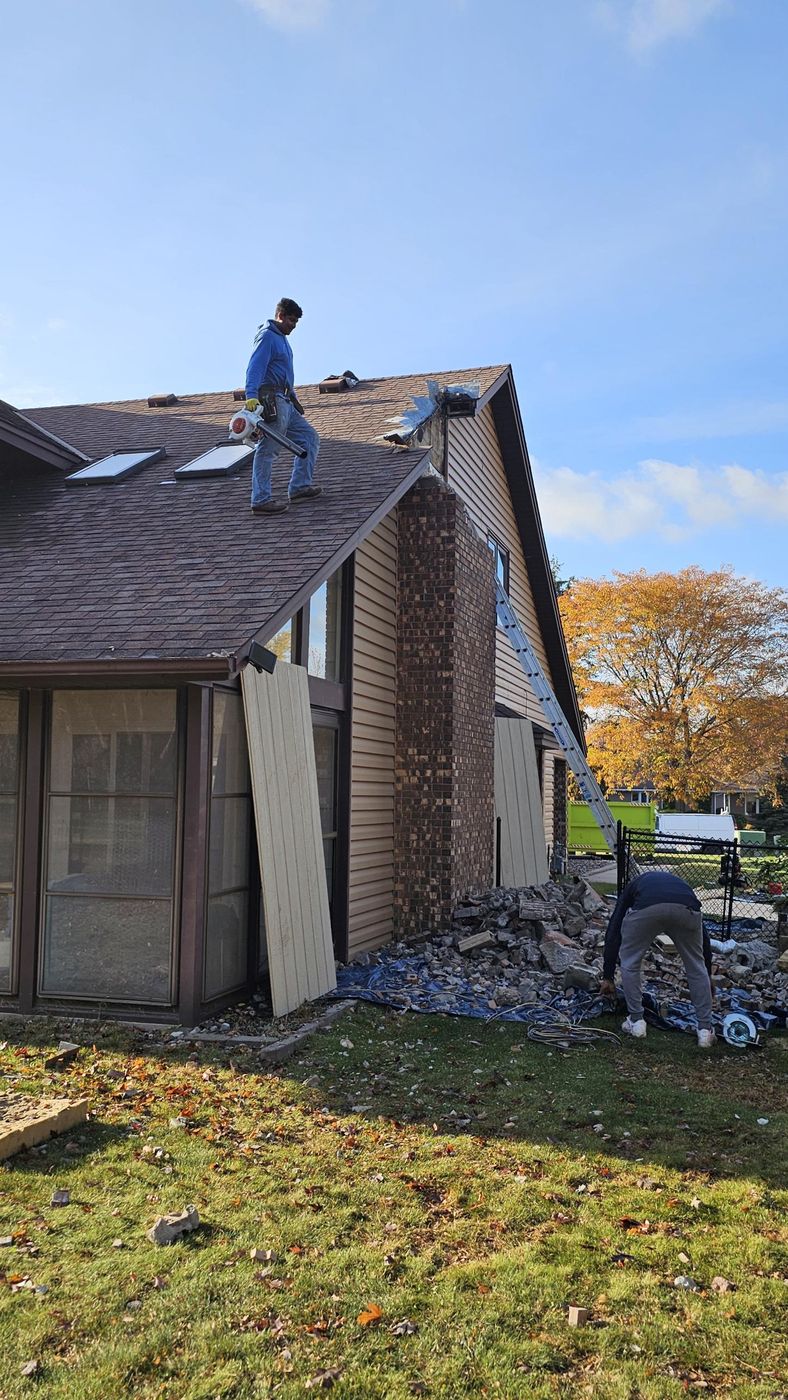 Roof patched where the chimney came through