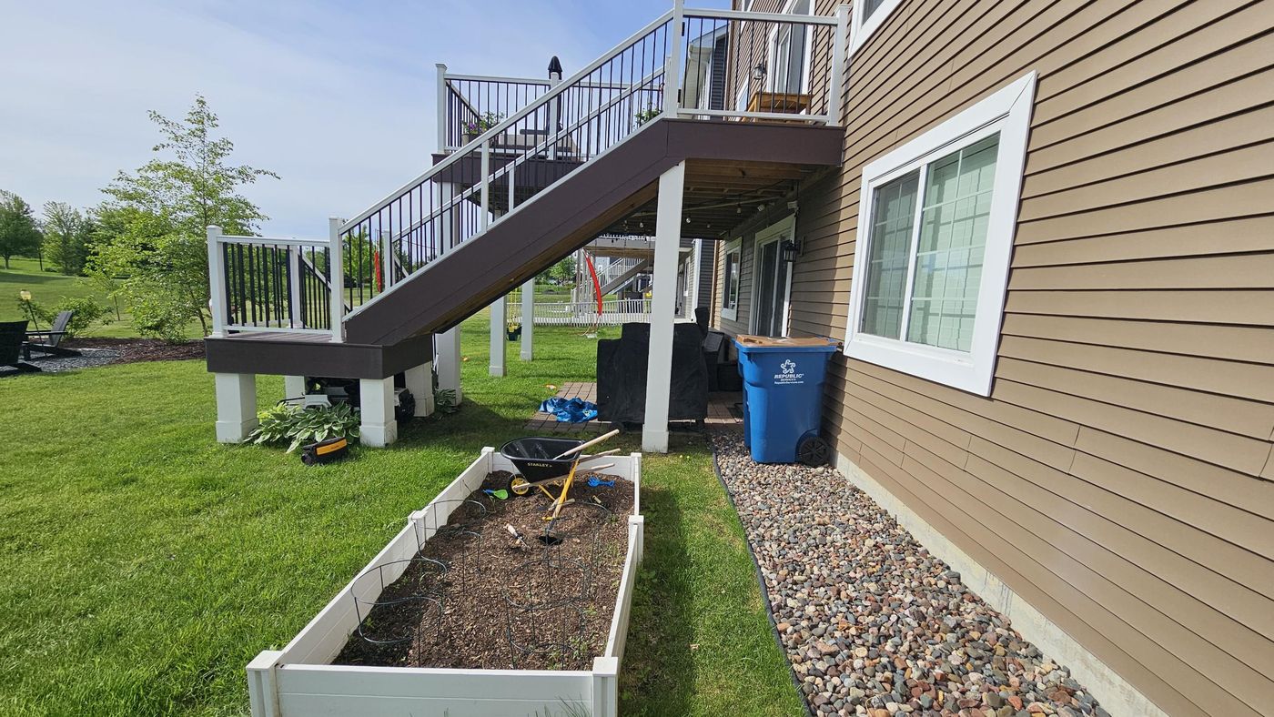 Deck, stairs and landscaping